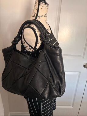 Versani Black Quilted Shoulder Bag with Knotted Handle